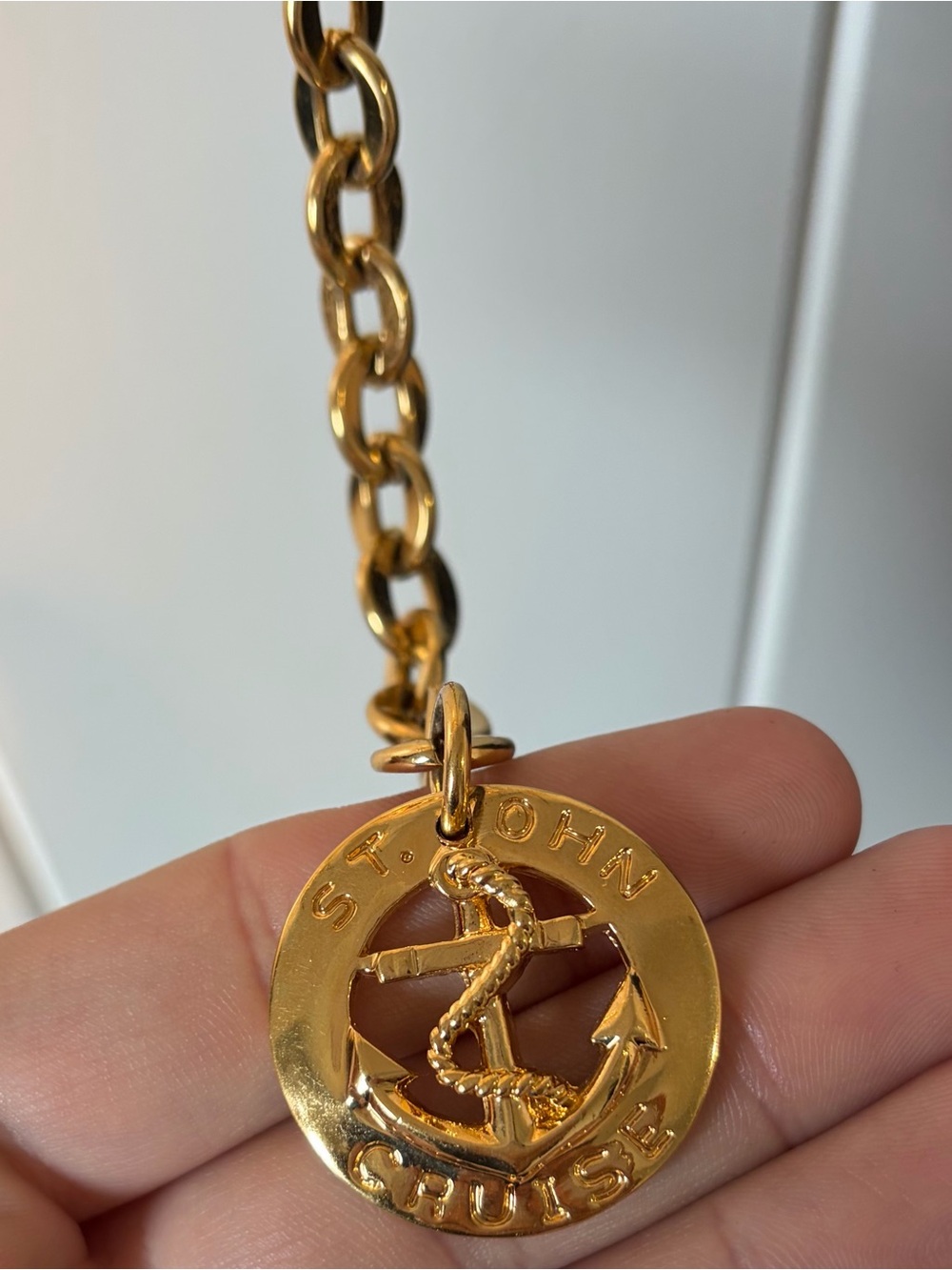 Vintage St. John Cruise Chain Belt 42” Gold Tone Nautical Anchor Star Charm 90s - Picture 3 of 8